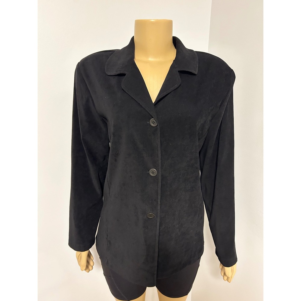 Vintage Y2K Notations Black Velvet Faux Suede Blazer Jacket Womens Large